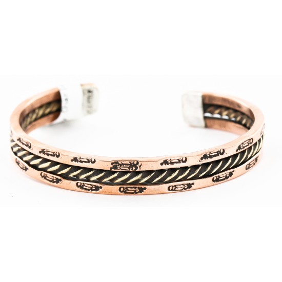 Handmade Feather Certified Authentic Navajo Pure Copper and Brass Native American Bracelet 12846-1 Handmade Feather Certified Authentic Navajo Pure Copper and Brass Native American Bracelet 12846-1