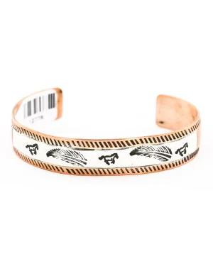 Handmade Feather Horse Certified Authentic Navajo Pure .925 Sterling Silver and Copper Native American Bracelet 12776