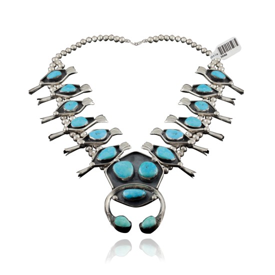 Squash Blossom .925 Sterling Silver Certified Authentic Navajo Native American Natural Turquoise Necklace 35188 Necklaces & Pendants NB848909285615 35188 (by LomaSiiva)