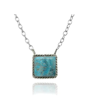 Delicate .925 Sterling Silver Certified Authentic Navajo Native American Natural Turquoise Necklace Pendant 35191