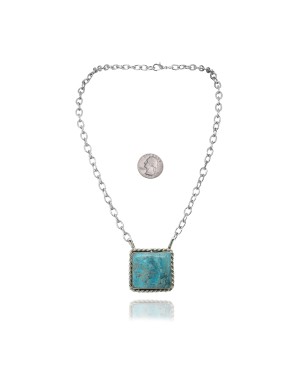 Delicate .925 Sterling Silver Certified Authentic Navajo Native American Natural Turquoise Necklace Pendant 35191 Delicate .925 Sterling Silver Certified Authentic Navajo Native American Natural Turquoise Necklace Pendant 35191