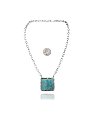 Delicate .925 Sterling Silver Certified Authentic Navajo Native American Natural Turquoise Necklace Pendant 35191 Delicate .925 Sterling Silver Certified Authentic Navajo Native American Natural Turquoise Necklace Pendant 35191