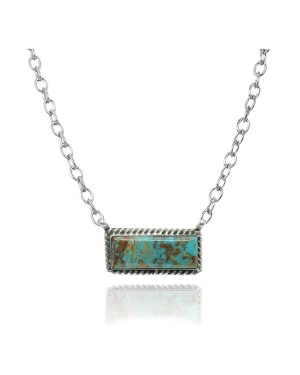 Delicate .925 Sterling Silver Certified Authentic Navajo Native American Natural Turquoise Necklace Pendant 35192