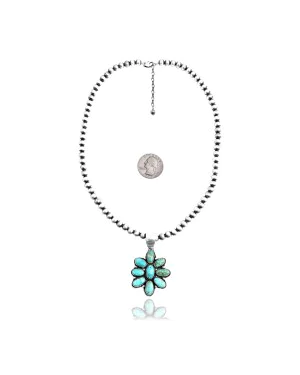 Flower .925 Sterling Silver Certified Authentic Navajo Native American Natural Turquoise Necklace Pendant 35194 Flower .925 Sterling Silver Certified Authentic Navajo Native American Natural Turquoise Necklace Pendant 35194