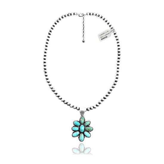 Flower .925 Sterling Silver Certified Authentic Navajo Native American Natural Turquoise Necklace Pendant 35194 Necklaces & Pendants NB848909285621 35194 (by LomaSiiva)