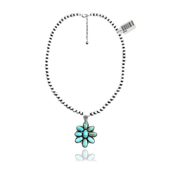 Flower .925 Sterling Silver Certified Authentic Navajo Native American Natural Turquoise Necklace Pendant 35194 Necklaces & Pendants NB848909285621 35194 (by LomaSiiva)