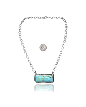 Delicate .925 Sterling Silver Certified Authentic Navajo Native American Natural Turquoise Necklace Pendant 35195 Delicate .925 Sterling Silver Certified Authentic Navajo Native American Natural Turquoise Necklace Pendant 35195