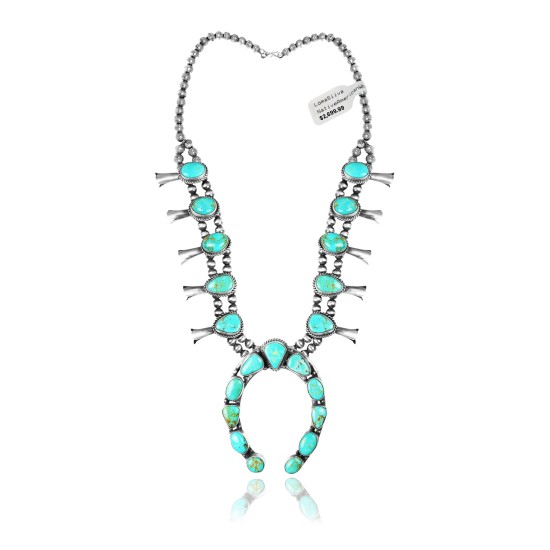 Squash Blossom .925 Sterling Silver Certified Authentic Navajo Native American Natural Turquoise Necklace 35198 Necklaces & Pendants NB848909285625 35198 (by LomaSiiva)