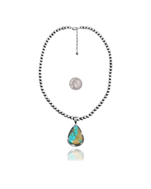 .925 Sterling Silver Certified Authentic Navajo Native American Natural Turquoise Necklace 35199 .925 Sterling Silver Certified Authentic Navajo Native American Natural Turquoise Necklace 35199