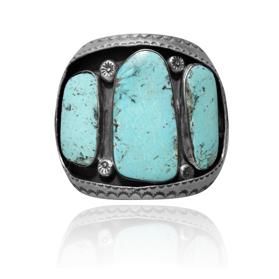 Simple .925 Sterling Silver Certified Authentic Navajo Native American Natural Turquoise Cuff Bracelet 32113