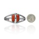 Double Stone .925 Sterling Silver Certified Authentic Navajo Native American Red Coral Cuff Bracelet 32121