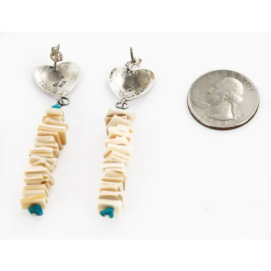 Certified Authentic Handmade Heart Navajo .925 Sterling Silver Dangle Native American Earrings Natural Turquoise Spiny Oyster 18032-3 Certified Authentic Handmade Heart Navajo .925 Sterling Silver Dangle Native American Earrings Natural Turquoise Spiny Oyster 18032-3