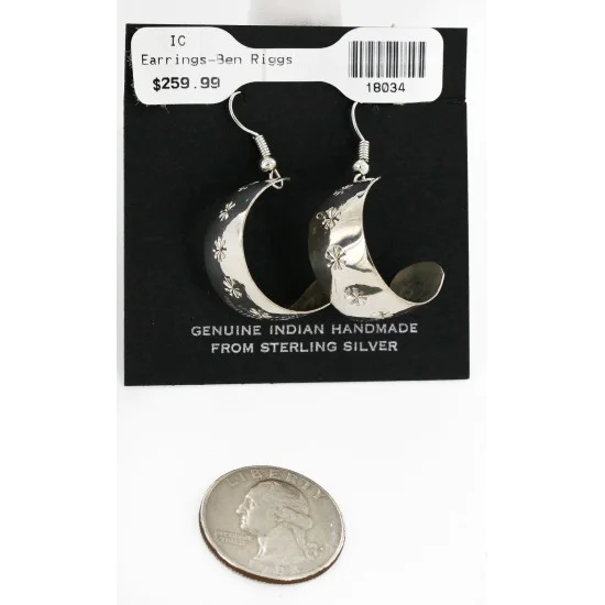 Certified Authentic Handmade Navajo .925 Sterling Silver Dangle Native American Earrings 18034