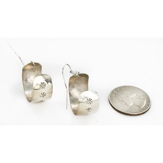 Certified Authentic Handmade Navajo .925 Sterling Silver Dangle Native American Earrings 18034