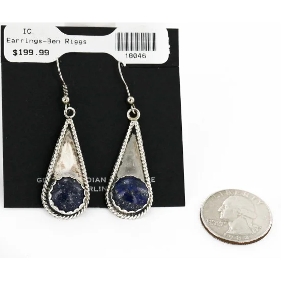 Certified Authentic Handmade Navajo .925 Sterling Silver Dangle Native American Earrings Natural Lapis 18046 Certified Authentic Handmade Navajo .925 Sterling Silver Dangle Native American Earrings Natural Lapis 18046