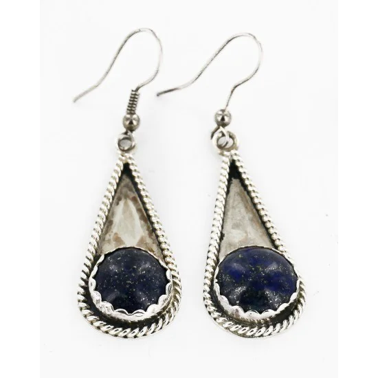 Certified Authentic Handmade Navajo .925 Sterling Silver Dangle Native American Earrings Natural Lapis 18046 Certified Authentic Handmade Navajo .925 Sterling Silver Dangle Native American Earrings Natural Lapis 18046