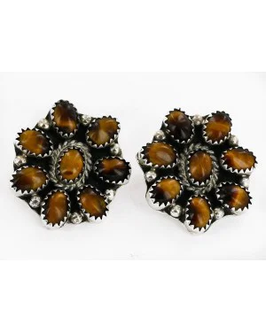 Certified Authentic Handmade Navajo .925 Sterling Silver Natural Tigers Eye Clip Native American Earrings 17789 Certified Authentic Handmade Navajo .925 Sterling Silver Natural Tigers Eye Clip Native American Earrings 17789