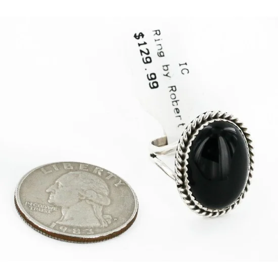 .925 Sterling Silver Handmade Certified Authentic Navajo Natural Black Onyx Oval Native American Ring 16998-2 .925 Sterling Silver Handmade Certified Authentic Navajo Natural Black Onyx Oval Native American Ring 16998-2