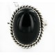 .925 Sterling Silver Handmade Certified Authentic Navajo Natural Black Onyx Oval Native American Ring  16998-2