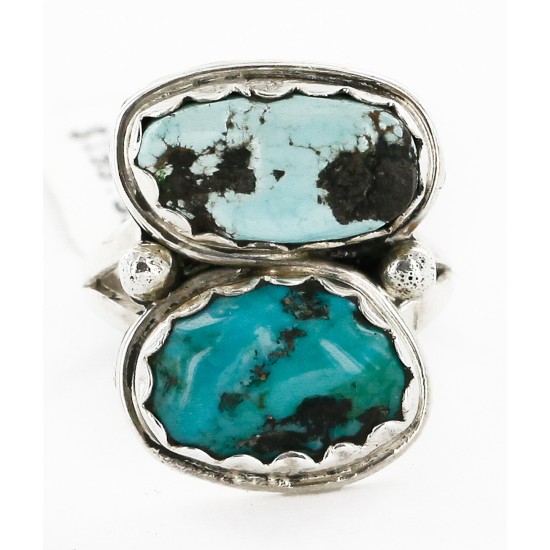 .925 Sterling Silver Handmade Navajo Natural Turquoise Ring 16982-3