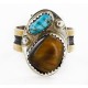 12kt Gold Filled 925 Sterling Silver Handmade Certified Authentic Navajo Natural Turquoise and Tigers Eye Native American Ring  12689-2