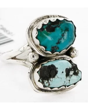 .925 Sterling Silver Handmade Navajo Natural Turquoise Ring 16982-3