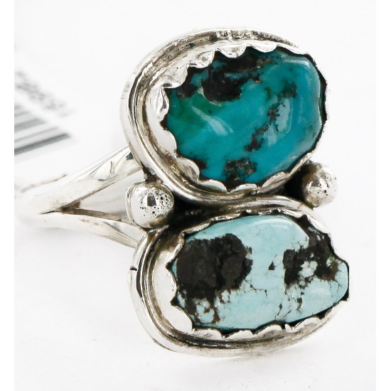 .925 Sterling Silver Handmade Navajo Natural Turquoise Ring 16982-3
