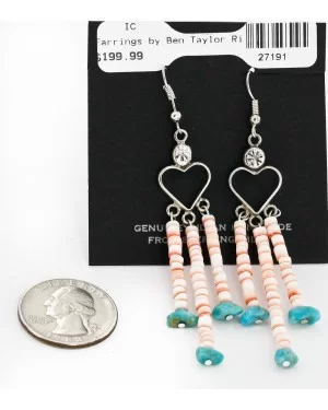 Certified Authentic Handmade Heart Navajo .925 Sterling Silver Dangle Native American Earrings Natural Turquoise Heishi 18024 Certified Authentic Handmade Heart Navajo .925 Sterling Silver Dangle Native American Earrings Natural Turquoise Heishi 18024