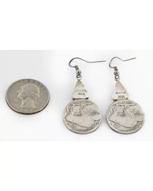 Certified Authentic Handmade Vintage Style Buffalo Nickels Navajo .925 Sterling Silver Dangle Native American Earrings Natural Turquoise 18018