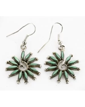 Certified Authentic Handmade Zuni Petit Point .925 Sterling Silver Dangle Native American Earrings Natural Turquoise 27119 Certified Authentic Handmade Zuni Petit Point .925 Sterling Silver Dangle Native American Earrings Natural Turquoise 27119