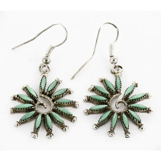 Certified Authentic Handmade Zuni Petit Point .925 Sterling Silver Dangle Native American Earrings Natural Turquoise 27119 Certified Authentic Handmade Zuni Petit Point .925 Sterling Silver Dangle Native American Earrings Natural Turquoise 27119