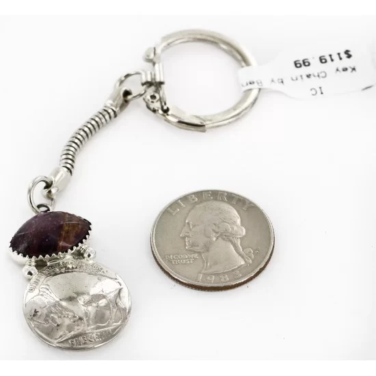 Vintage Style OLD Buffalo Coin Certified Authentic Navajo .925 Sterling Silver Natural Purple Spiny Oyster Native American Keychain 10336-5 Vintage Style OLD Buffalo Coin Certified Authentic Navajo .925 Sterling Silver Natural Purple Spiny Oyster Native American Keychain 10336-5