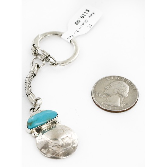 Vintage Style OLD Buffalo Coin Certified Authentic Navajo .925 Sterling Silver Natural Turquoise Native American Keychain 10336-2 All Products 10336-2 10336-2 (by LomaSiiva)