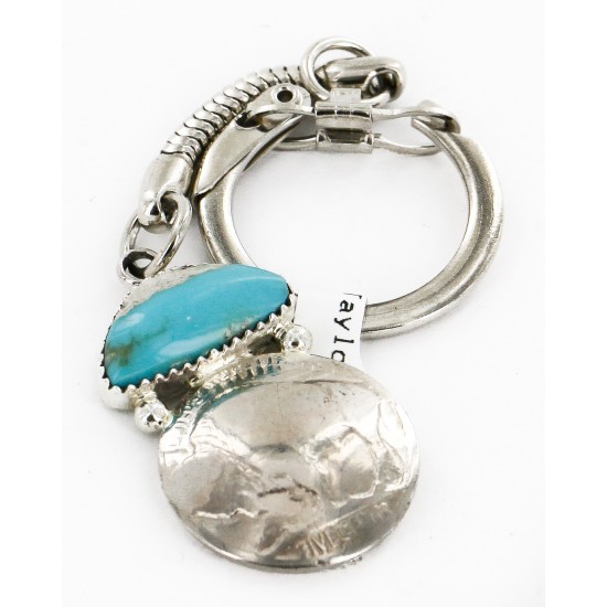 Vintage Style OLD Buffalo Coin Certified Authentic Navajo .925 Sterling Silver Natural Turquoise Native American Keychain 10336-2 All Products 10336-2 10336-2 (by LomaSiiva)