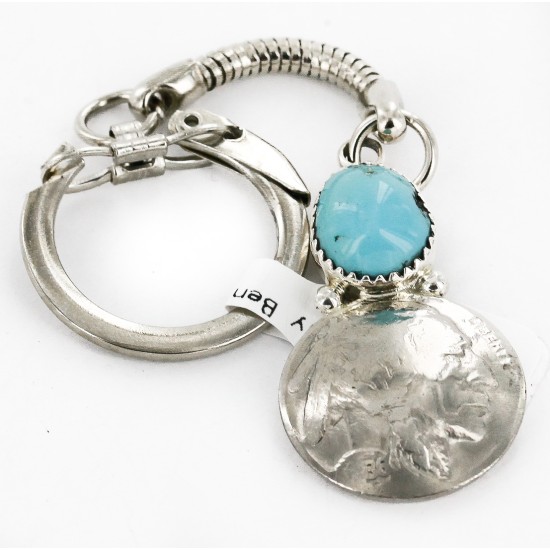 Vintage Style OLD Buffalo Coin Certified Authentic Navajo .925 Sterling Silver Natural Turquoise Native American Keychain 10336-3 All Products 10336-3 10336-3 (by LomaSiiva)