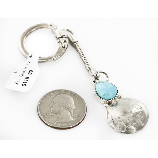 Vintage Style OLD Buffalo Coin Certified Authentic Navajo .925 Sterling Silver Natural Turquoise Native American Keychain 10336-3 All Products 10336-3 10336-3 (by LomaSiiva)