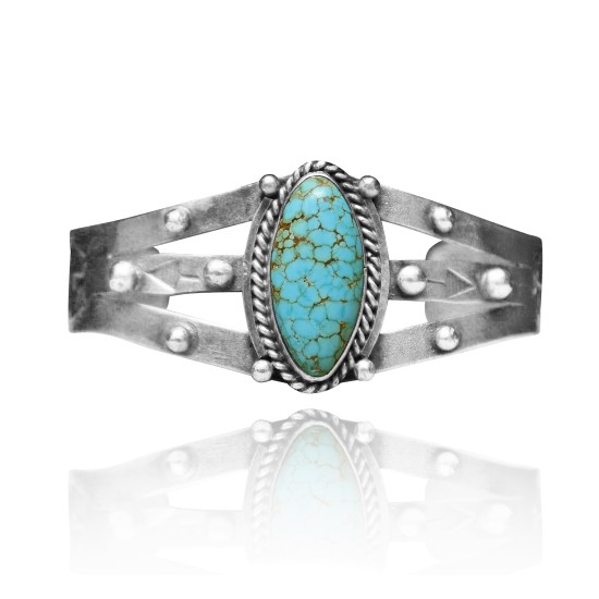 Dotted .925 Sterling Silver Certified Authentic Navajo Native American Natural Turquoise Cuff Bracelet 32124 All Products NB15122312971 32124 (by LomaSiiva)
