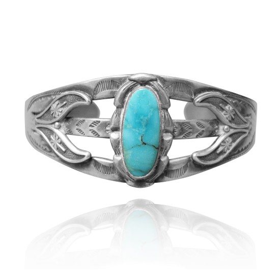 Wave .925 Sterling Silver Certified Authentic Navajo Native American Natural Turquoise Cuff Bracelet 32125