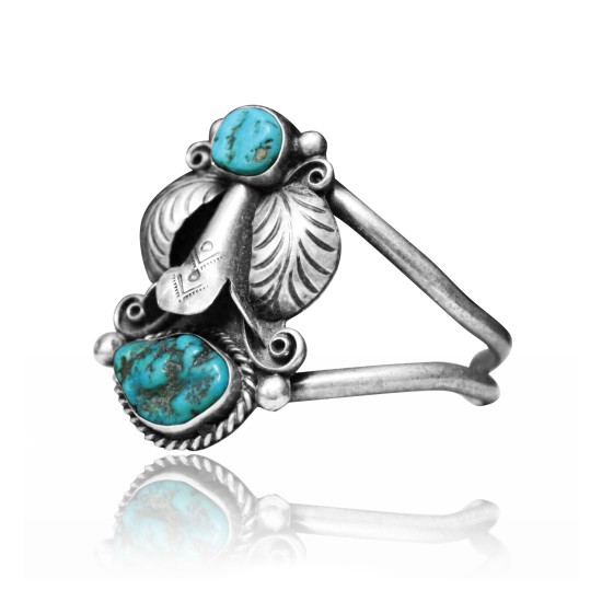 Unique Double Feather .925 Sterling Silver Certified Authentic Navajo Native American Natural Turquoise Cuff Bracelet 32127 All Products NB15122312974 32127 (by LomaSiiva)