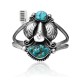 Unique Double Feather .925 Sterling Silver Certified Authentic Navajo Native American Natural Turquoise Cuff Bracelet 32127