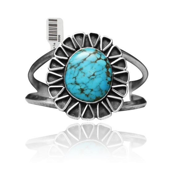 Modern Design .925 Sterling Silver Certified Authentic Navajo Native American Natural Turquoise Cuff Bracelet 32130 All Products NB15122312977 32130 (by LomaSiiva)