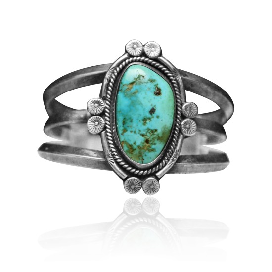 3 Row Beveled .925 Sterling Silver Certified Authentic Navajo Native American Natural Turquoise Cuff Bracelet 32134