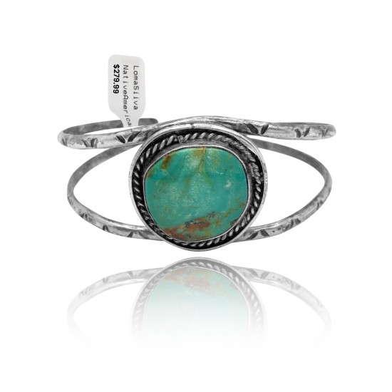Elegant .925 Sterling Silver Certified Authentic Navajo Native American Round Natural Turquoise Cuff Bracelet 32135 All Products NB15122312982 32135 (by LomaSiiva)