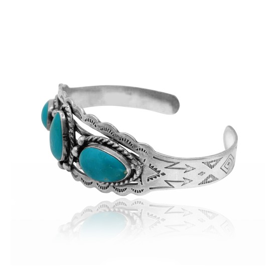 3 Stone Sun Design .925 Sterling Silver Certified Authentic Navajo Native American Natural Turquoise Cuff Bracelet 32136 All Products NB15122312983 32136 (by LomaSiiva)