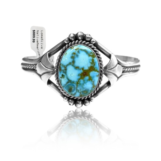 Flower Design .925 Sterling Silver Certified Authentic Navajo Native American Natural Spider Web Turquoise Cuff Bracelet 32141 All Products NB15122312988 32141 (by LomaSiiva)