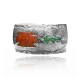 Wide Chip Inlay .925 Sterling Silver Certified Authentic Navajo Native American Natural Turquoise, Coral Cuff Bracelet 32149