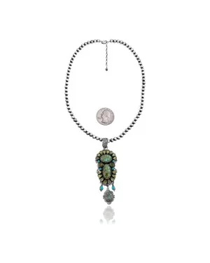 Modern Multi Stone Navajo Pearl Design .925 Sterling Silver Certified Authentic Navajo Native American Natural Turquoise Necklace Pendant Chain 35206 Modern Multi Stone Navajo Pearl Design .925 Sterling Silver Certified Authentic Navajo Native American Natural Turquoise Necklace Pendant Chain 35206