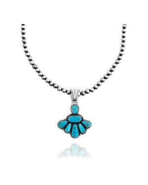 Beautiful Drop Multi Stone Navajo Pearl Design .925 Sterling Silver Certified Authentic Navajo Native American Natural Turquoise Necklace Chain Pendant 35208
