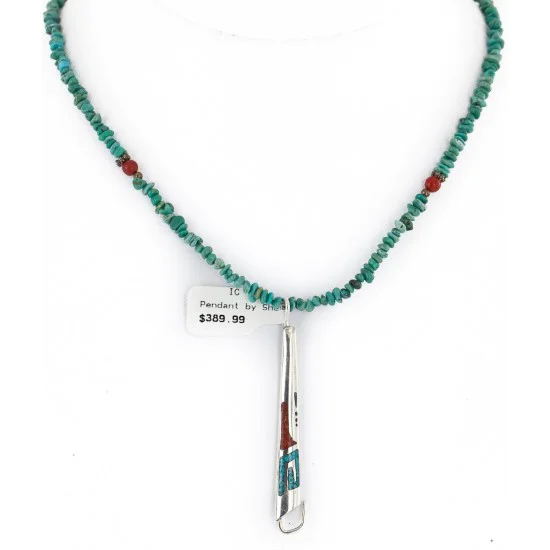 .925 Sterling Silver Handmade Certified Authentic Navajo Natural Chips Turquoise Chips Coral Native American Necklace 24434-15771 .925 Sterling Silver Handmade Certified Authentic Navajo Natural Chips Turquoise Chips Coral Native American Necklace 24434-15771