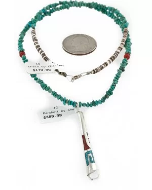 .925 Sterling Silver Handmade Certified Authentic Navajo Natural Chips Turquoise Chips Coral Native American Necklace 24434-15771 .925 Sterling Silver Handmade Certified Authentic Navajo Natural Chips Turquoise Chips Coral Native American Necklace 24434-15771